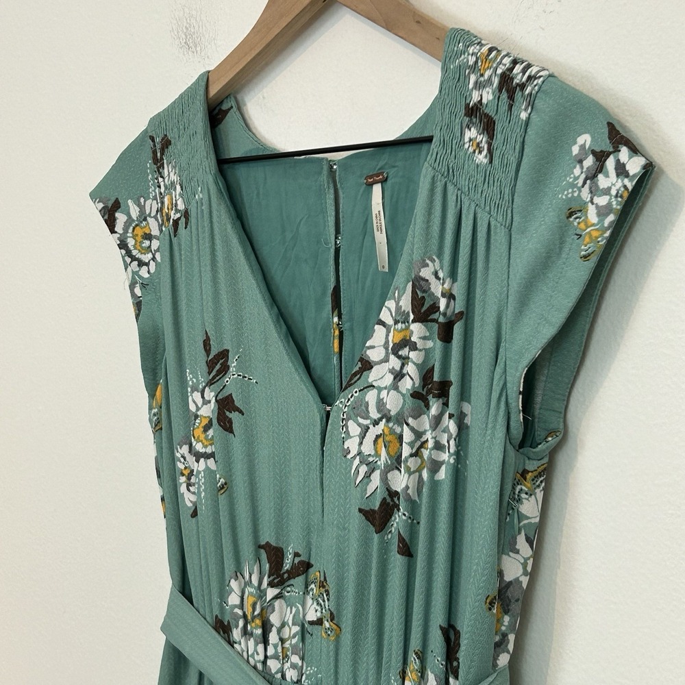 Free People Size 0 All I Got Floral Printed Maxi Dress Green Tiered Boho - Picture 10 of 16